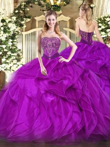 Organza Sleeveless Floor Length Quinceanera Gowns and Beading and Ruffles
