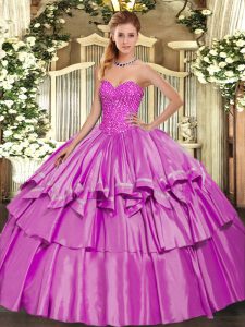 Lilac Lace Up Sweetheart Beading and Ruffled Layers Sweet 16 Dress Organza and Taffeta Sleeveless