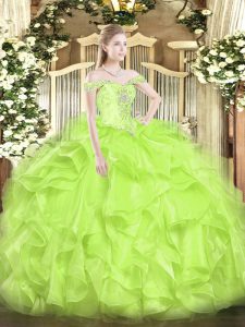 Fantastic Yellow Green Lace Up Off The Shoulder Beading and Ruffles 15th Birthday Dress Organza Sleeveless