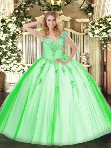Stylish 15th Birthday Dress Military Ball and Sweet 16 and Quinceanera with Beading V-neck Sleeveless Lace Up