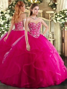 Floor Length Fuchsia Quinceanera Gowns Organza Sleeveless Embroidery and Ruffles