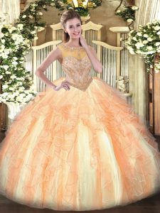 High Quality Multi-color Ball Gowns Beading and Ruffles Quinceanera Dresses Lace Up Organza Sleeveless Floor Length