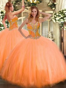 Classical Orange Sweetheart Lace Up Beading Sweet 16 Dresses Sleeveless