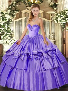 Customized Lavender Ball Gowns Organza and Taffeta Sweetheart Sleeveless Beading and Ruffled Layers Floor Length Lace Up Quinceanera Dress