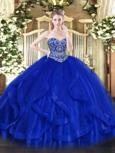 Best Sleeveless Floor Length Ruffles Lace Up Sweet 16 Dresses with Royal Blue