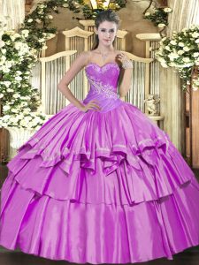 Dazzling Sweetheart Sleeveless Lace Up Quinceanera Dresses Lilac Organza and Taffeta