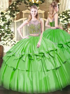 Exquisite Sleeveless Lace Up Floor Length Beading and Ruffled Layers Sweet 16 Dress