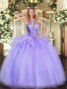 Exquisite Beading Sweet 16 Dress Lavender Lace Up Sleeveless Floor Length