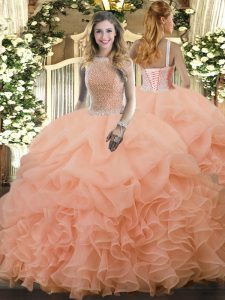 Custom Designed Sleeveless Lace Up Floor Length Beading and Ruffles and Pick Ups Quinceanera Dresses