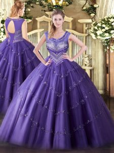 Floor Length Purple Quinceanera Dress Scoop Sleeveless Lace Up