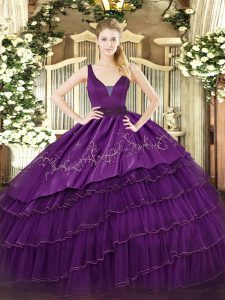 Floor Length Purple Quinceanera Dresses Straps Sleeveless Zipper