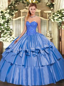 Elegant Blue Organza and Taffeta Lace Up Sweet 16 Quinceanera Dress Sleeveless Floor Length Beading and Ruffled Layers