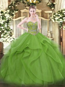 Fancy Floor Length Olive Green Quinceanera Gowns Sweetheart Sleeveless Lace Up