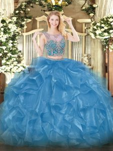 Sleeveless Lace Up Floor Length Beading and Ruffles Vestidos de Quinceanera