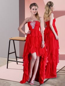 High Quality Red Sweetheart Lace Up Beading Evening Dress Sweep Train Sleeveless