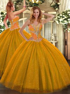 Floor Length Ball Gowns Sleeveless Gold Sweet 16 Dresses Lace Up