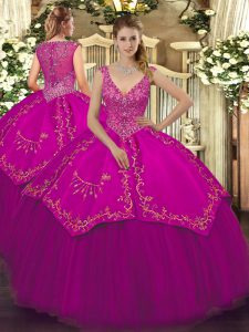 Floor Length Ball Gowns Sleeveless Fuchsia Quinceanera Dress Zipper