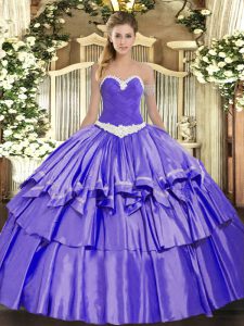 Appliques and Ruffled Layers 15 Quinceanera Dress Lavender Lace Up Sleeveless Floor Length