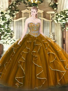 Amazing Brown Sweetheart Lace Up Beading and Ruffles 15 Quinceanera Dress Sleeveless