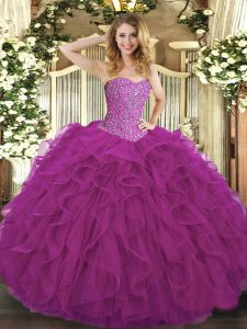 Luxurious Sleeveless Beading and Ruffles Lace Up Sweet 16 Dress