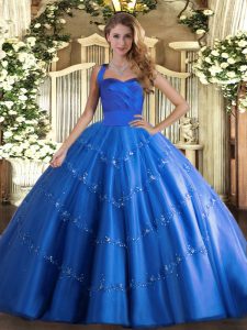 Popular Sleeveless Lace Up Floor Length Appliques Quinceanera Dress