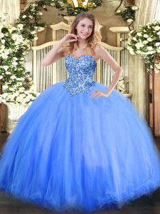 Gorgeous Tulle Sweetheart Sleeveless Lace Up Appliques Sweet 16 Quinceanera Dress in Blue