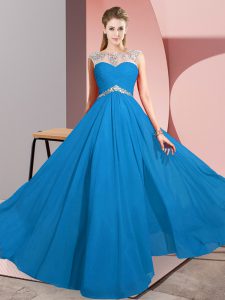 Nice Blue Scoop Clasp Handle Beading Prom Dresses Sleeveless