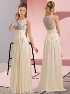 Low Price Champagne Empire Scoop Sleeveless Chiffon Floor Length Side Zipper Beading Evening Dress