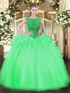 Fabulous Scoop Cap Sleeves Zipper Quinceanera Dress Green Organza