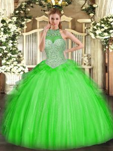 Dazzling Floor Length Quinceanera Dress Tulle Sleeveless Beading and Ruffles