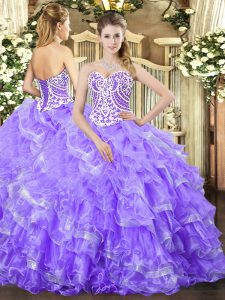 Edgy Floor Length Ball Gowns Sleeveless Lavender 15th Birthday Dress Lace Up