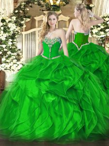Edgy Green Lace Up Sweetheart Beading and Ruffles Quinceanera Dresses Organza Sleeveless