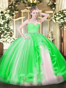 Flirting Green Sleeveless Tulle Zipper Quince Ball Gowns for Military Ball and Sweet 16 and Quinceanera