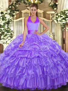 Lavender Sleeveless Ruffled Layers and Pick Ups Floor Length 15 Quinceanera Dress