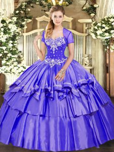 Attractive Floor Length Lace Up Ball Gown Prom Dress Purple for Military Ball and Sweet 16 and Quinceanera with Beading and Ruffled Layers
