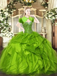 Enchanting Sleeveless Organza Floor Length Lace Up Ball Gown Prom Dress in with Beading and Ruffles
