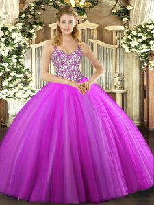 Fabulous Ball Gowns Quinceanera Gowns Lilac Straps Tulle Sleeveless Floor Length Lace Up