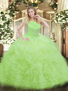 Free and Easy Floor Length Sweet 16 Dresses Organza Sleeveless Beading and Ruffles