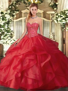 Graceful Sleeveless Lace Up Floor Length Beading and Ruffles Ball Gown Prom Dress