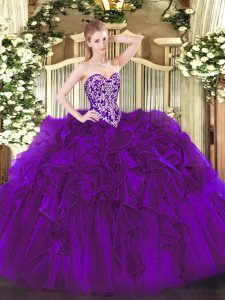 Luxurious Sleeveless Lace Up Floor Length Beading and Ruffles Vestidos de Quinceanera