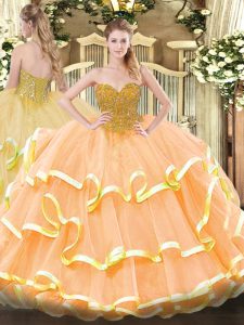 Classical Sweetheart Sleeveless Organza Quinceanera Dress Beading and Ruffled Layers Lace Up