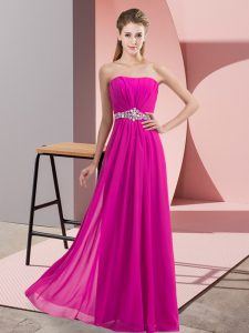 Fuchsia Lace Up Strapless Beading Chiffon Sleeveless