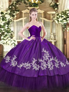 Chic Sweetheart Sleeveless Organza and Taffeta Sweet 16 Dresses Embroidery Zipper