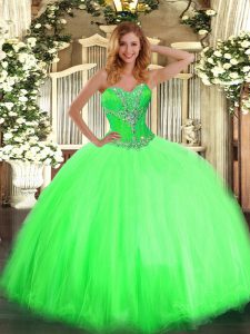Delicate Lace Up Sweetheart Beading 15 Quinceanera Dress Tulle Sleeveless