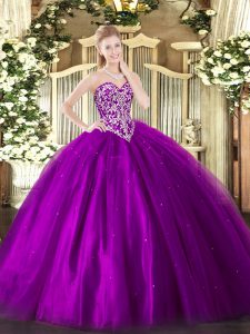 Eggplant Purple Sweetheart Neckline Beading Quinceanera Dress Sleeveless Lace Up