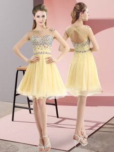 Bateau Sleeveless Tulle Prom Gown Beading Side Zipper