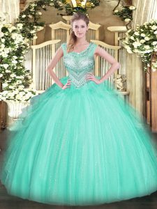 Gorgeous Beading Quince Ball Gowns Apple Green Lace Up Sleeveless Floor Length