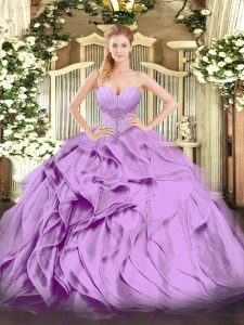Edgy Sweetheart Sleeveless Organza Quinceanera Dress Beading and Ruffles Lace Up