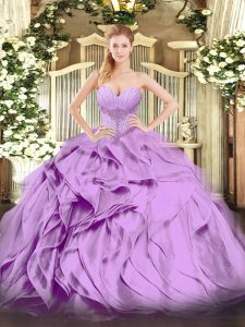 Edgy Sweetheart Sleeveless Organza Quinceanera Dress Beading and Ruffles Lace Up