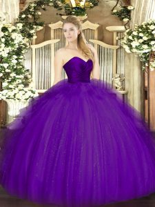 Purple Zipper Ball Gown Prom Dress Ruffles Sleeveless Floor Length